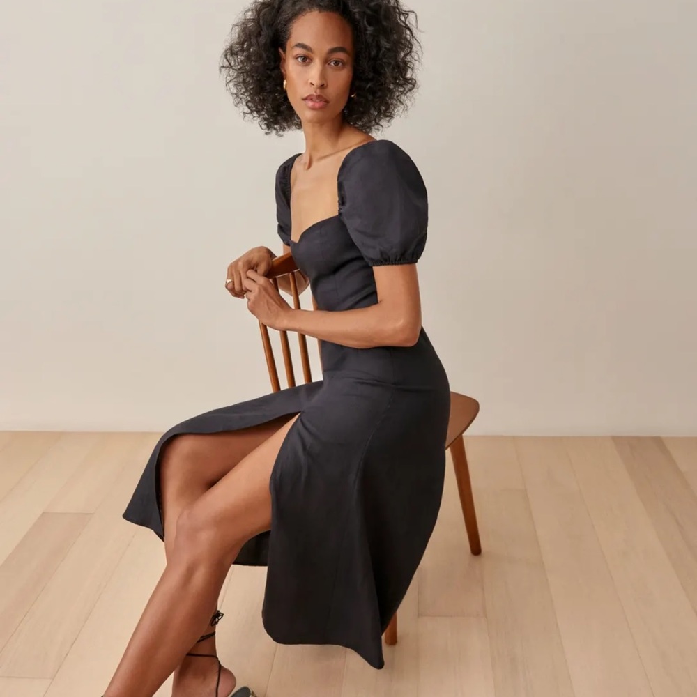 Reformation Denver Linen Dress in Black *NEW* - Picture 2 of 6